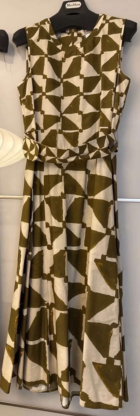 S Max Mara Sommerkleid Creme/Olive - Gr. 36