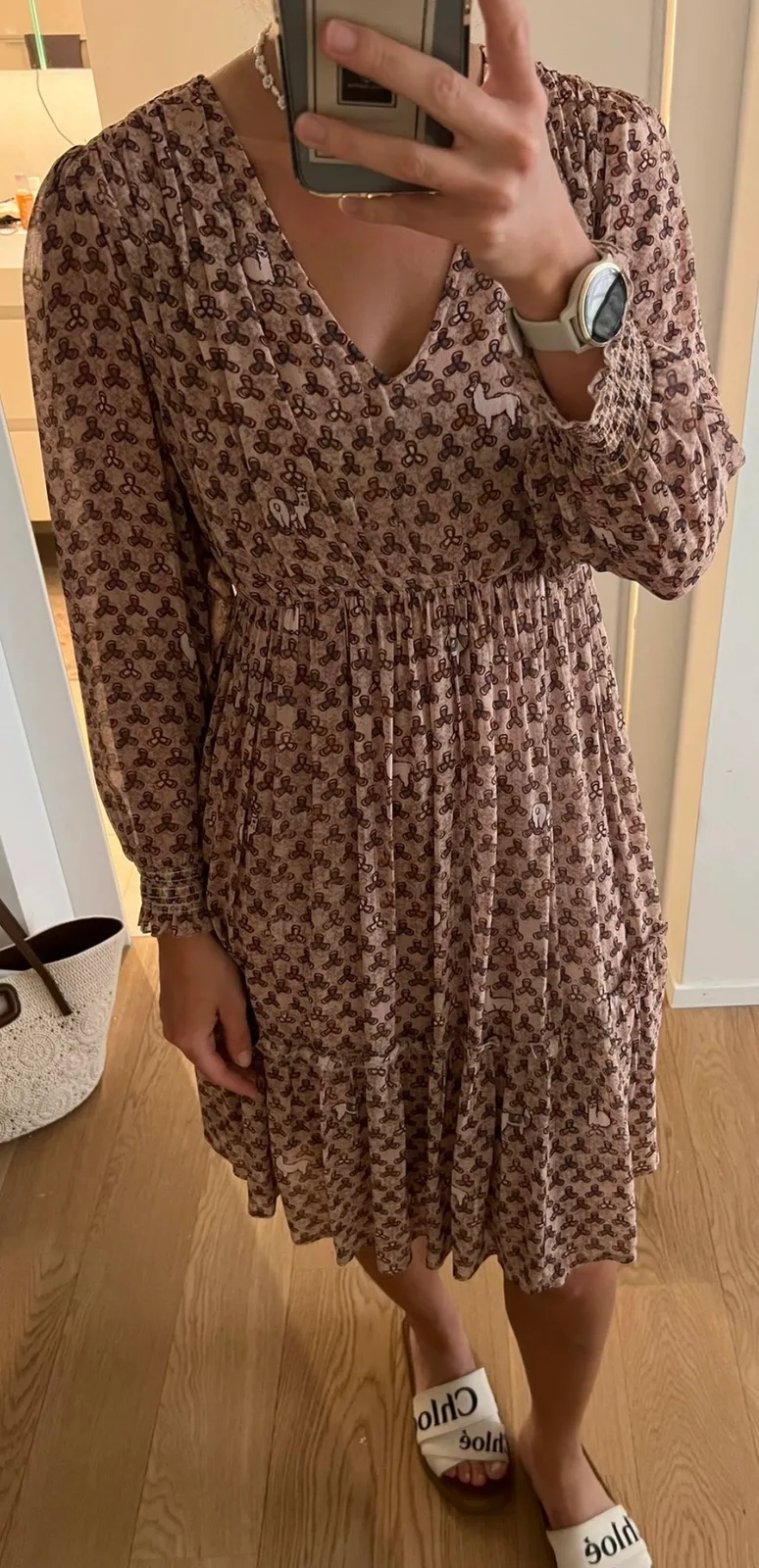 Frogbox Sommerkleid Beige/Braun/Blau - Gr. 34