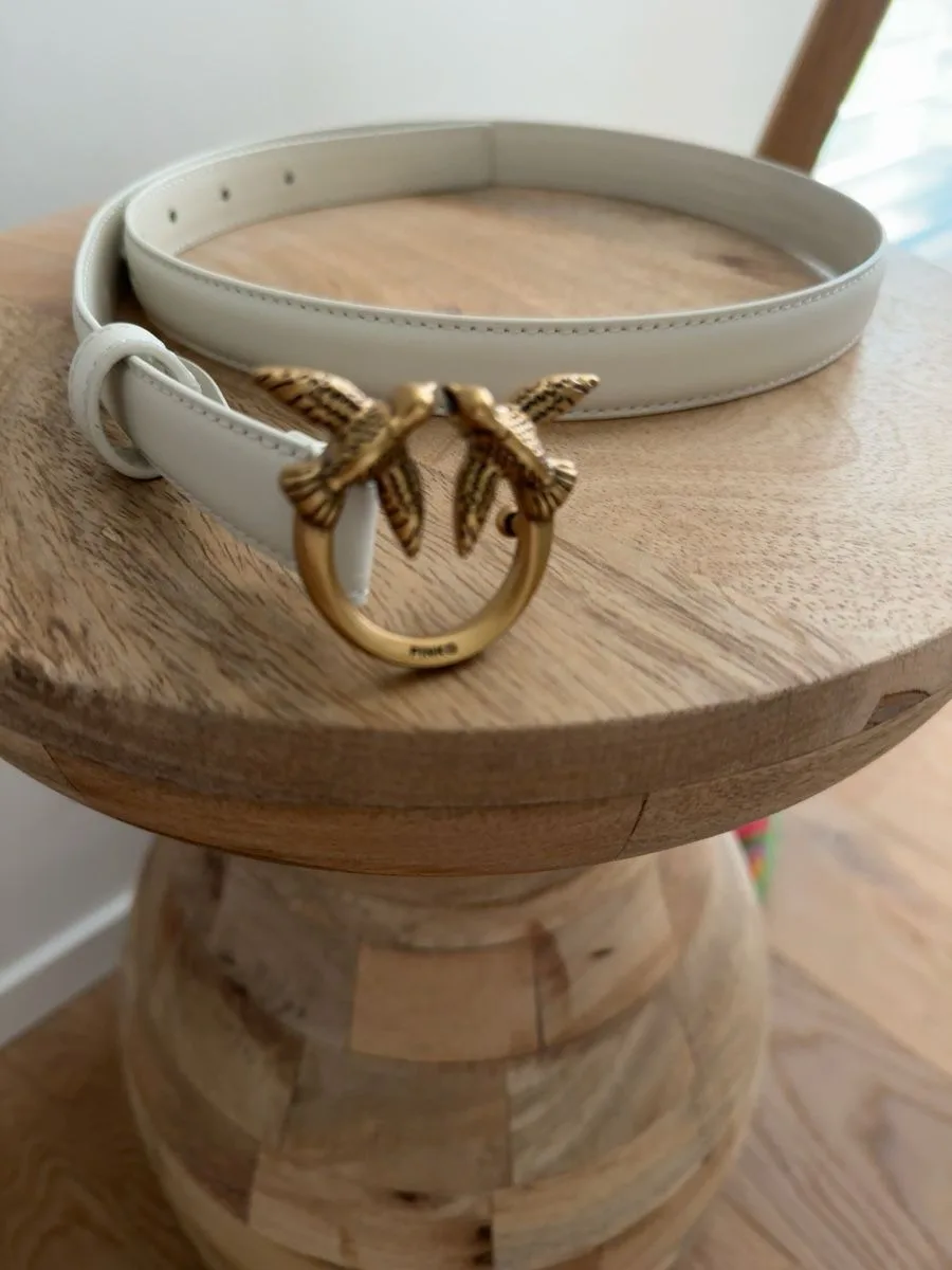 NEU - Pinko Love Birds Ledergürtel Off-White – Gr. XS